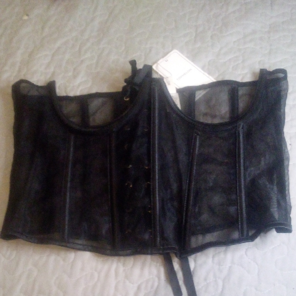 Topmelon Black Sheer Lace-Up Corset